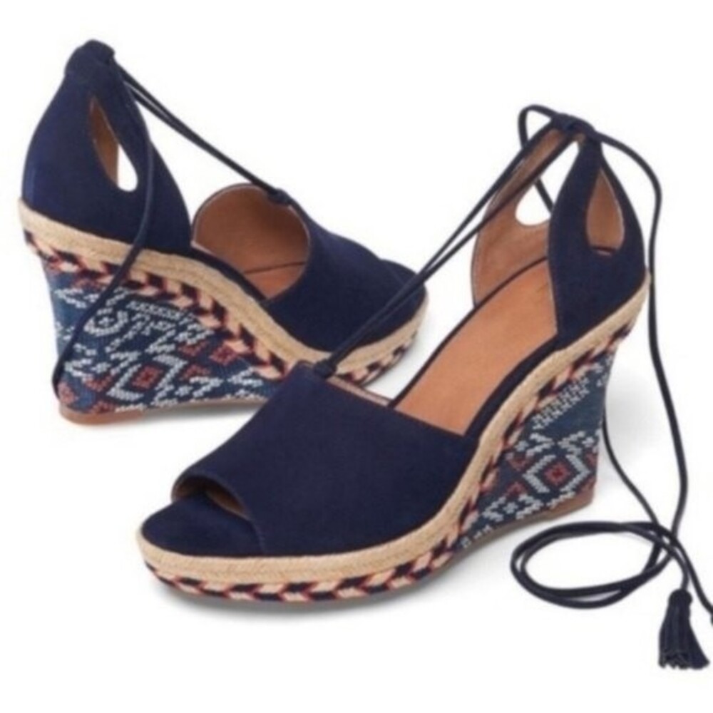 Cabi Isla Wedges Espadrille Sandal Blue Suede 6M